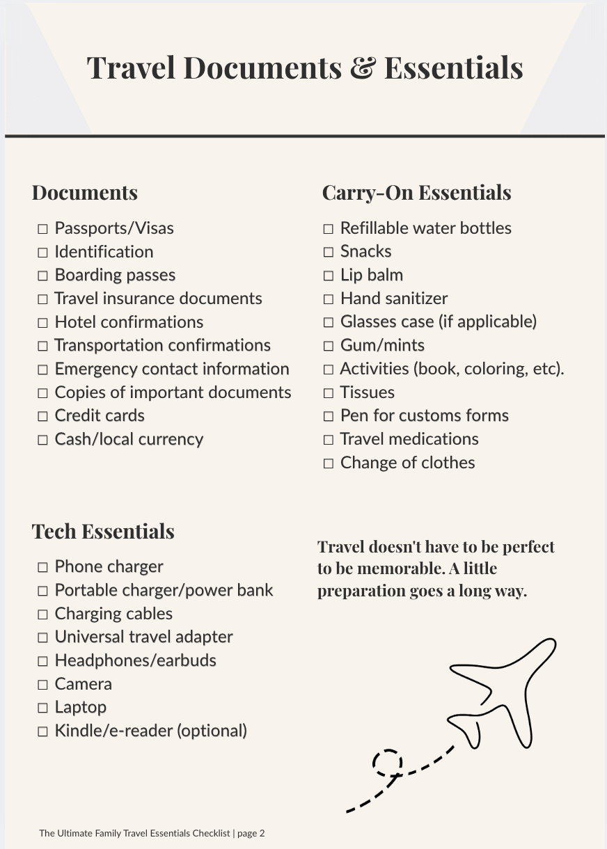 family travel checklist